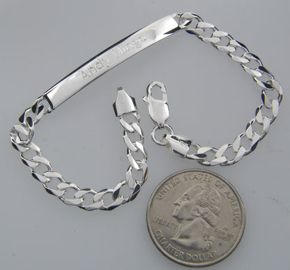 solid sterling silver engravable curb link id bracelet engraved personalized name initials dates