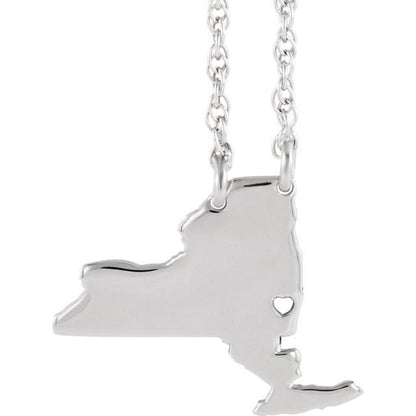 14k gold 10k gold silver new york ny state map necklace heart personalized city