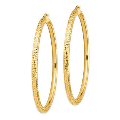 14k yellow gold large sparkle diamond cut classic round hoop earrings 65mm x 4mm