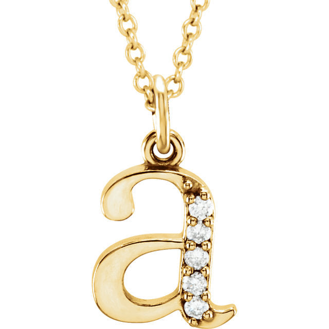 14k yellow rose white gold .025 ctw diamond tiny petite lowercase letter a initial alphabet pendant charm necklace
