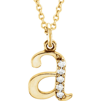 14k yellow rose white gold .025 ctw diamond tiny petite lowercase letter a initial alphabet pendant charm necklace