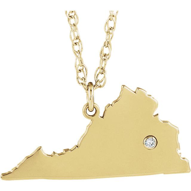14k 10k yellow rose white gold diamond silver virginia va state map personalized city necklace