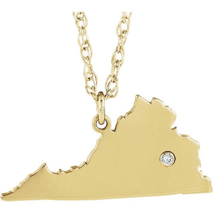 14k 10k yellow rose white gold diamond silver virginia va state map personalized city necklace