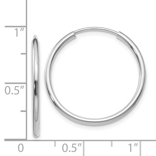 14k white gold classic endless round hoop earrings 21mm x 1.5mm