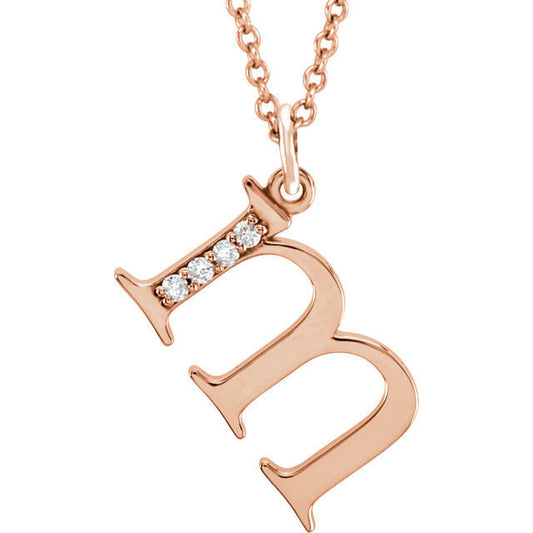 14k yellow rose white gold .025 ctw diamond tiny petite lowercase letter m initial alphabet pendant charm necklace