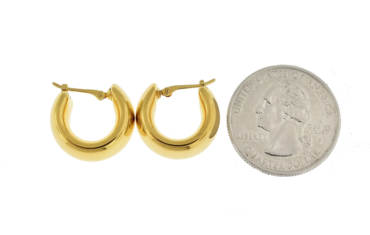 14k yellow gold classic round puffed hoop earrings 15mm x 9mm