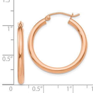 14K Rose Gold Classic Round Hoop Earrings 25mm x 2.5mm