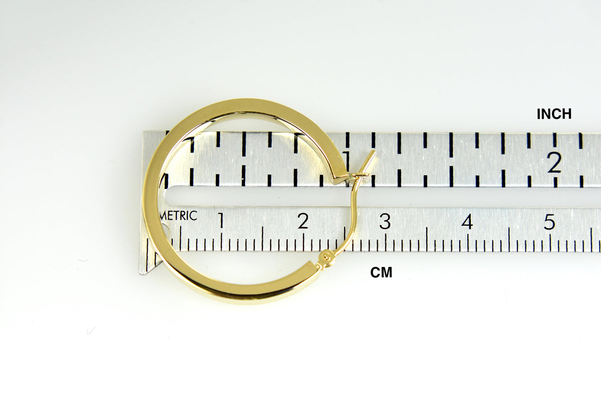 14k yellow gold square tube round hoop earrings 24mm x 3mm