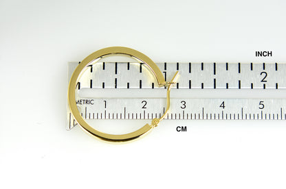 14k yellow gold square tube round hoop earrings 24mm x 3mm