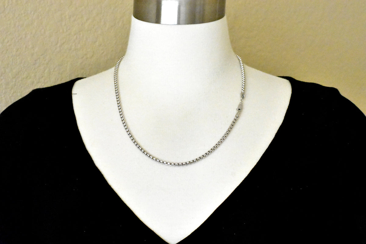 14k white gold 3.6mm round box bracelet anklet choker necklace pendant chain lobster clasp