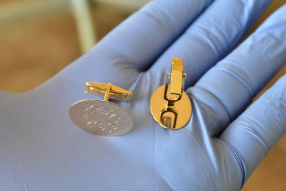 14k yellow gold oval cufflinks cuff links engraved personalized monogram