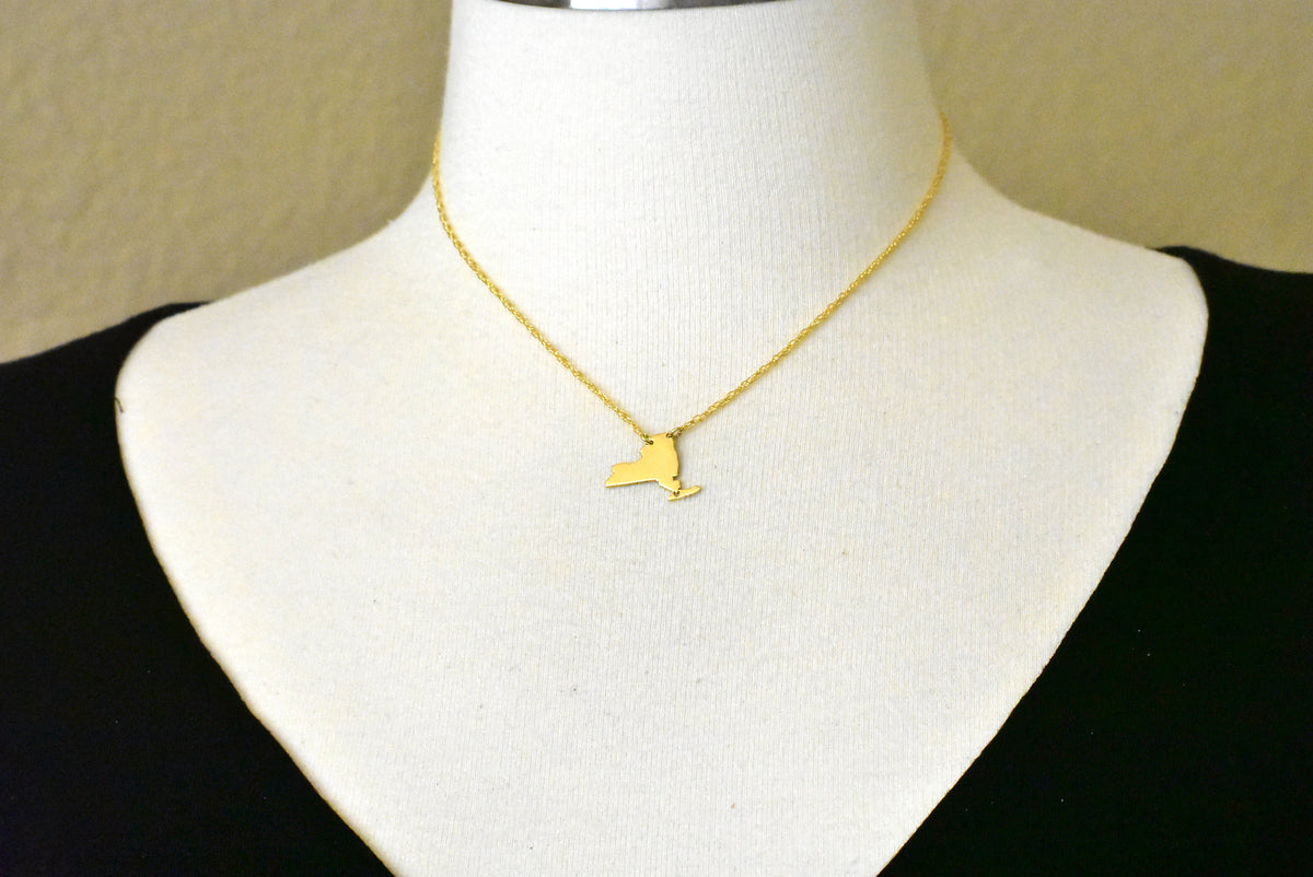 14k gold 10k gold silver new york ny state map necklace heart personalized city