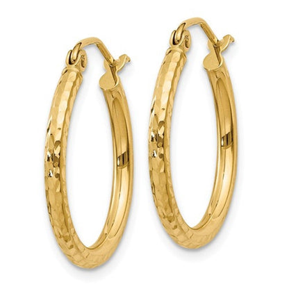 14k yellow gold diamond cut classic round hoop earrings 20mm x 2mm