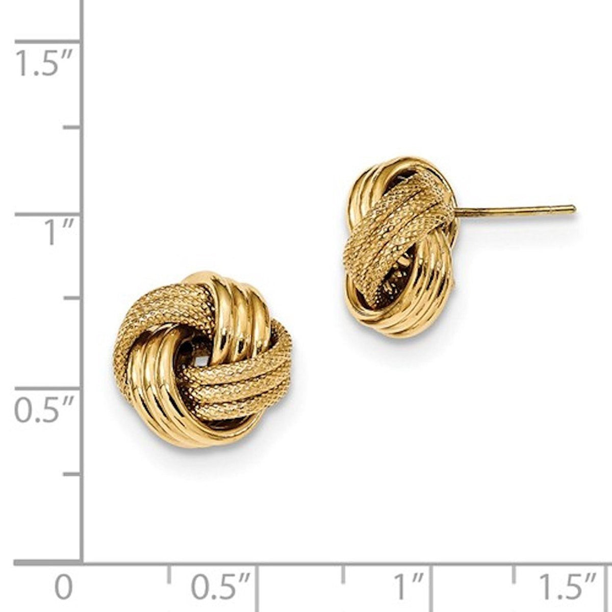 14k yellow gold 13mm textured love knot stud post earrings