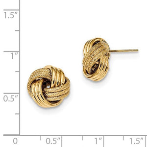 14k Yellow Gold 13mm Textured Love Knot Stud Post Earrings