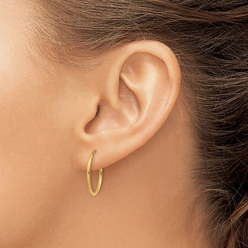 14k yellow gold round endless hoop earrings 17mm x 1.25mm