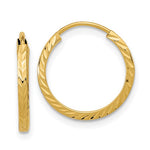 Load image into Gallery viewer, 14k Yellow Gold Diamond Cut Square Tube Round Endless Hoop Earrings 15mm x 1.35mm
