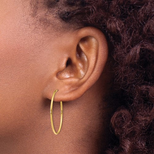 14k yellow gold round endless hoop earrings 27mm x 1.25mm