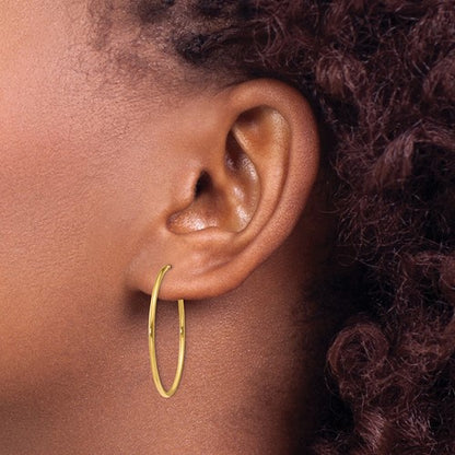 14k yellow gold round endless hoop earrings 27mm x 1.25mm