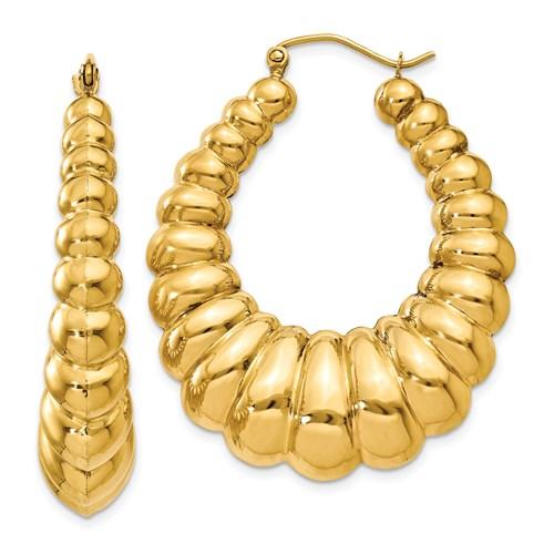 14k yellow gold shrimp scalloped hollow classic hoop earrings 33mm