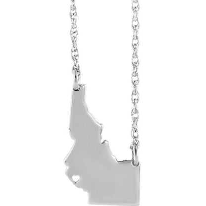 14k gold 10k gold silver idaho state map necklace heart personalized city