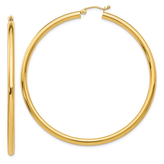 14k yellow gold classic round large hoop earrings 58mm x 3mm