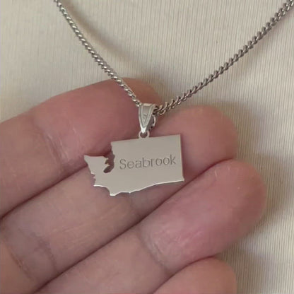 14K Gold or Sterling Silver Washington WA State Map Pendant Charm Personalized Monogram