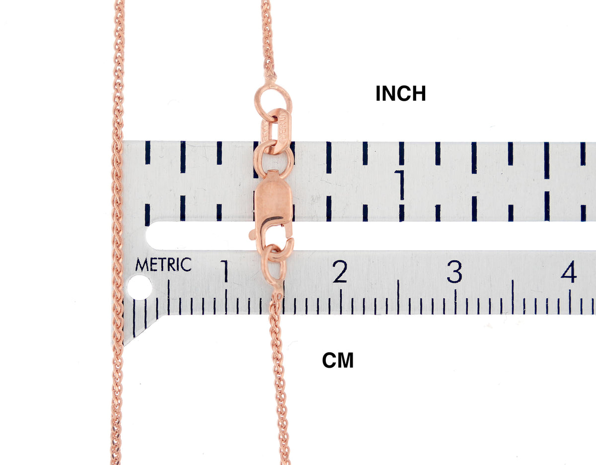 14k rose gold 1mm diamond cut wheat spiga choker necklace pendant chain lobster clasp
