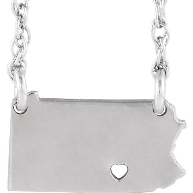 14k gold 10k gold silver pennsylvania pa state map necklace heart personalized city