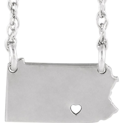 14k gold 10k gold silver pennsylvania pa state map necklace heart personalized city
