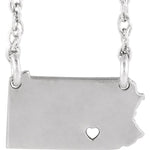 Load image into Gallery viewer, 14k Gold 10k Gold Silver Pennsylvania PA State Map Necklace Heart Personalized City

