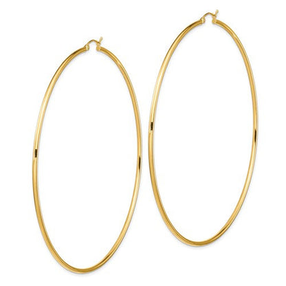 14k yellow gold 3.75 inches diameter extra large giant gigantic round classic hoop earrings 95mm x 2mm lightweight