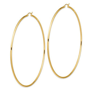14K Yellow Gold 3.75 inches Diameter Extra Large Giant Gigantic Round Classic Hoop Earrings 95mm x 2mm Lightweight