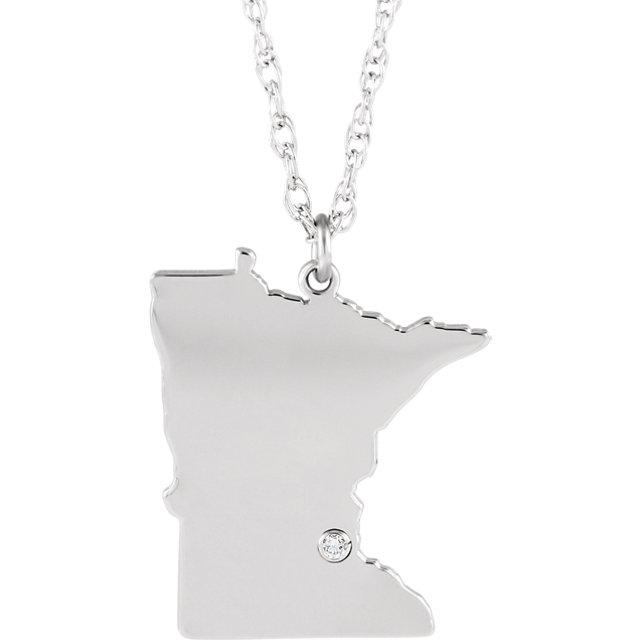 14k 10k yellow rose white gold diamond silver minnesota mn state map personalized city necklace