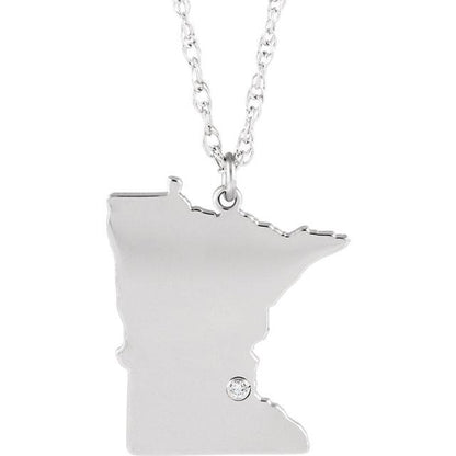 14k 10k yellow rose white gold diamond silver minnesota mn state map personalized city necklace