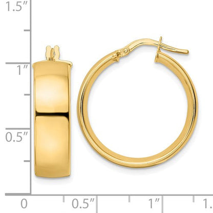 14k yellow gold round square tube hoop earrings 23mm x 7mm