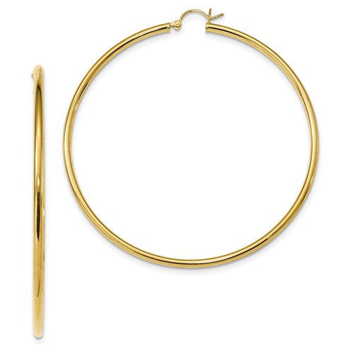 Yellow Gold Plated Sterling Silver 2.76 inch Round Hoop Earrings 70mm x 2.5mm