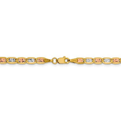 14k yellow white rose gold tri color 3.8mm pav√© valentino bracelet anklet choker necklace chain
