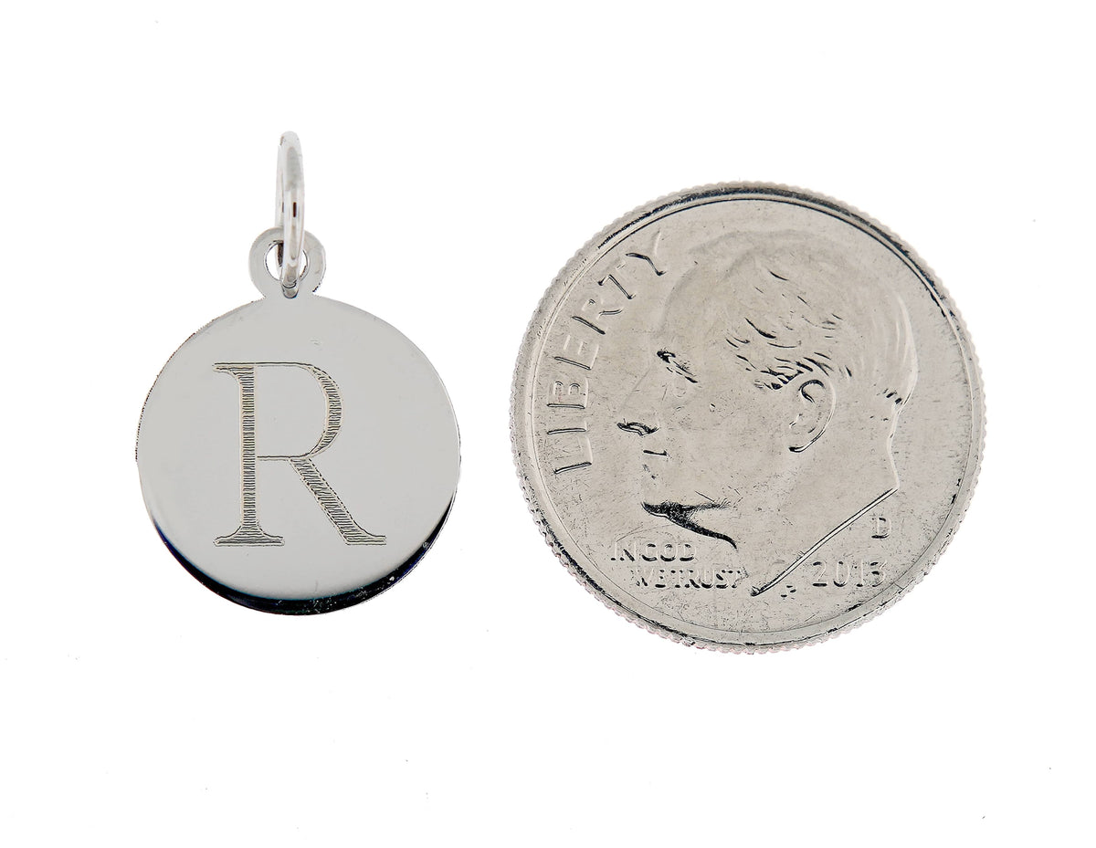 14k white gold 12mm round disc pendant charm letter initial engraved personalized monogram