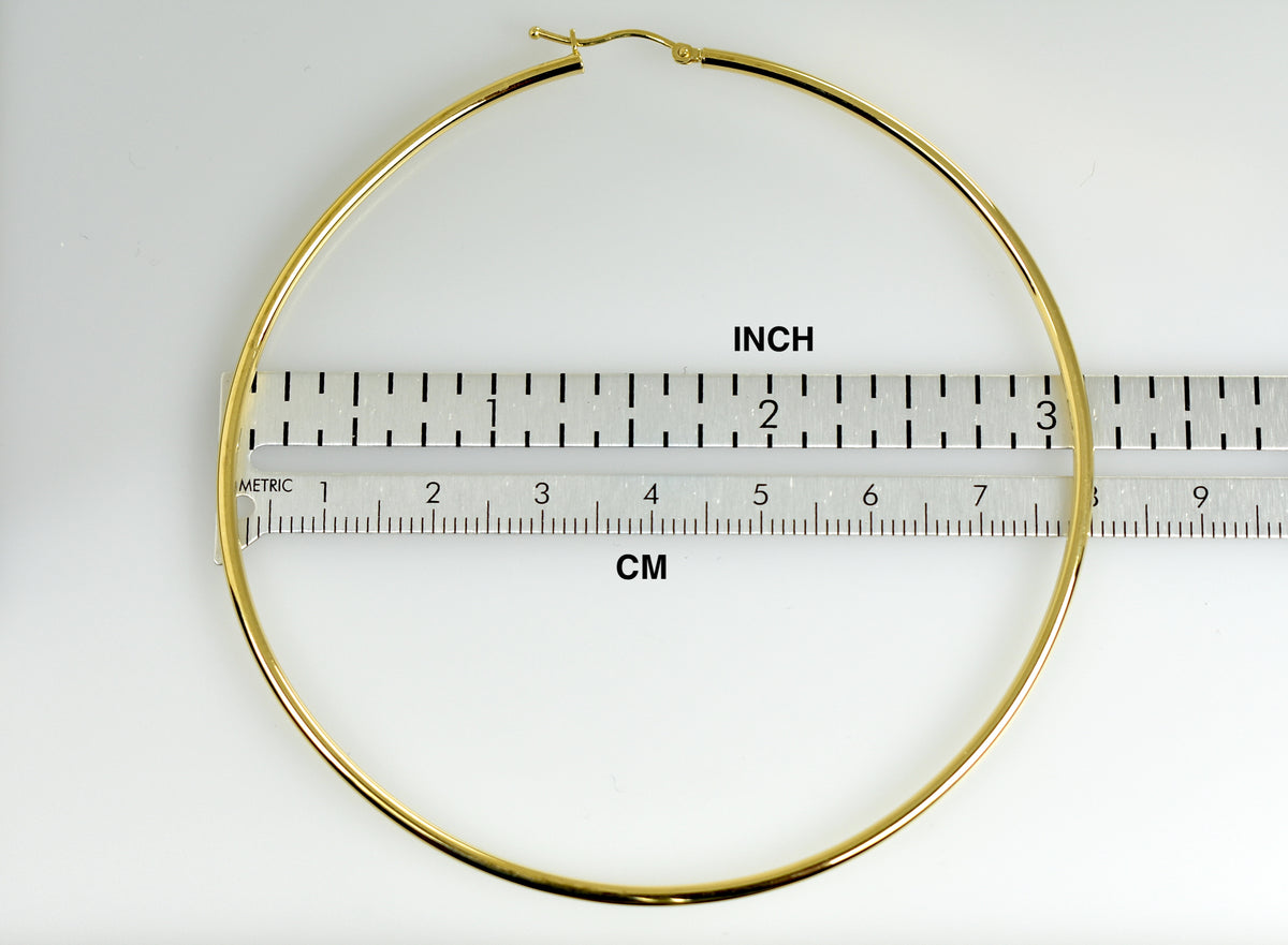 14k yellow gold 3.15 inch diameter extra large giant gigantic round classic hoop earrings 80mm x 2mm