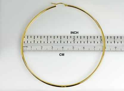 14k yellow gold 3.15 inch diameter extra large giant gigantic round classic hoop earrings 80mm x 2mm