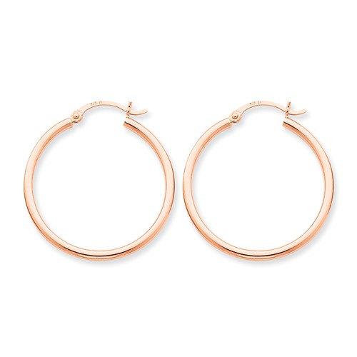14K Rose Gold Classic Round Hoop Earrings 30mm x 2mm