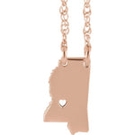 Load image into Gallery viewer, 14k Gold 10k Gold Silver Mississippi MS State Map Necklace Heart Personalized City
