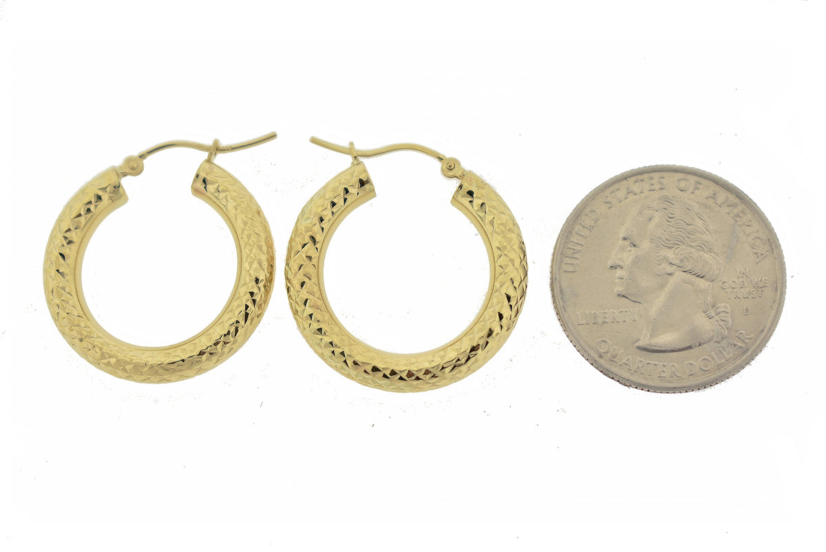 14k yellow gold diamond cut classic round hoop earrings 25mm x 4mm