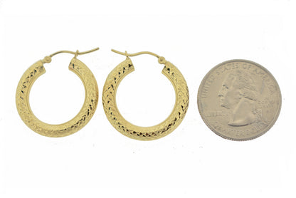 14k yellow gold diamond cut classic round hoop earrings 25mm x 4mm