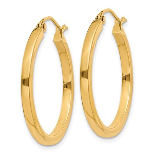 14k Yellow Gold Square Tube Round Hoop Earrings 25mm x 2mm
