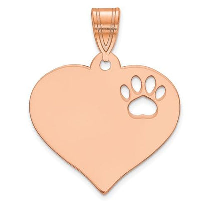 14k 10k yellow rose white gold or sterling silver paw print cut out personalized pendant charm