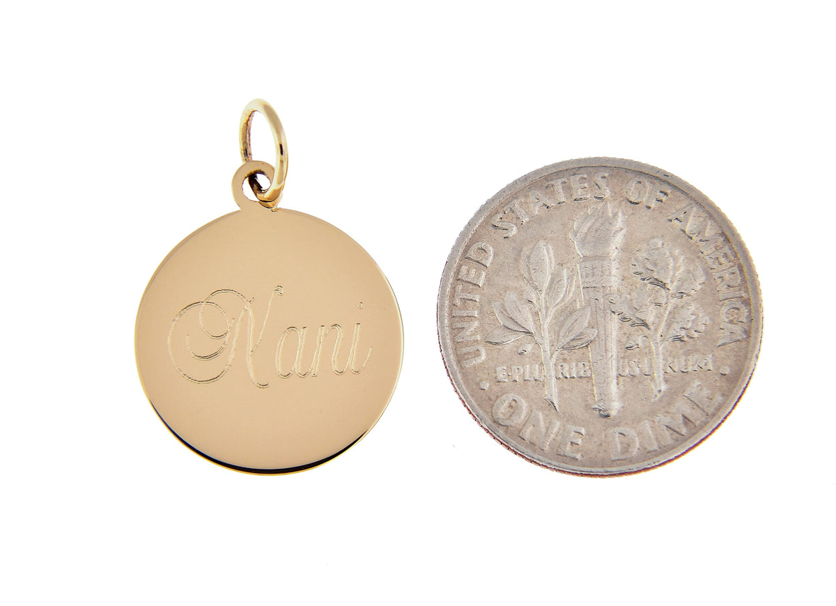 14k yellow gold 14mm round disc pendant charm letter initial engraved personalized monogram