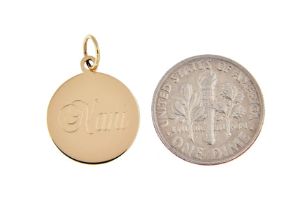 14k yellow gold 14mm round disc pendant charm letter initial engraved personalized monogram