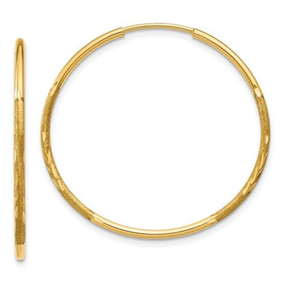 14k yellow gold diamond cut satin endless round hoop earrings 27mm x 1.25mm